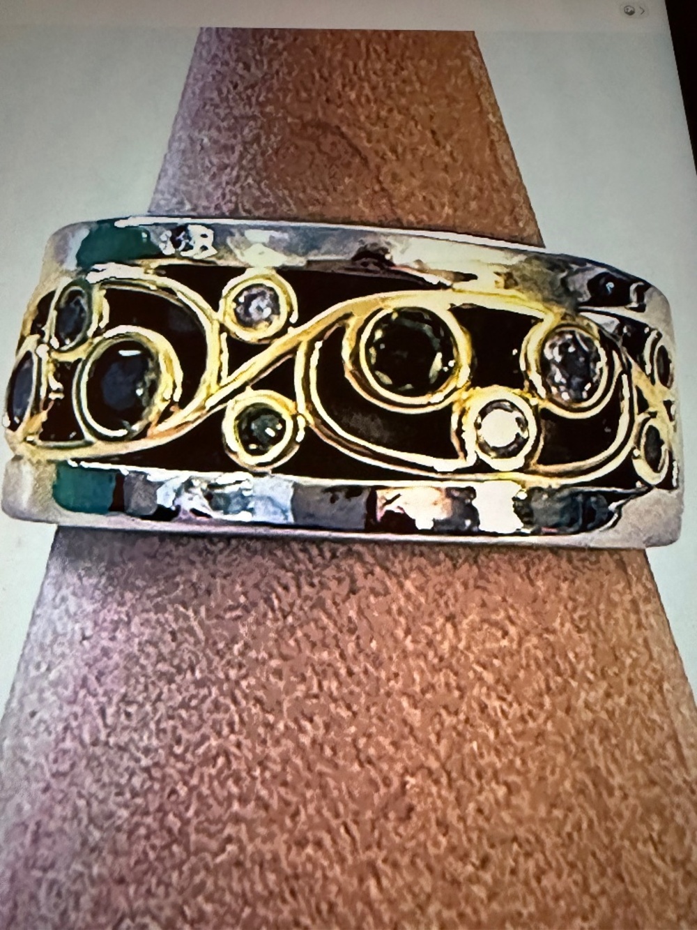 Peridot and White Sapphire Band Ring: 2 Tone Gold Plated Polished Silver